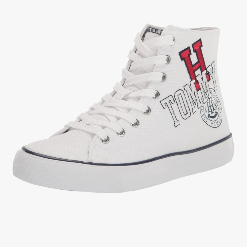 Tommy Hilfiger White High-Top Sneakers with Red Logo